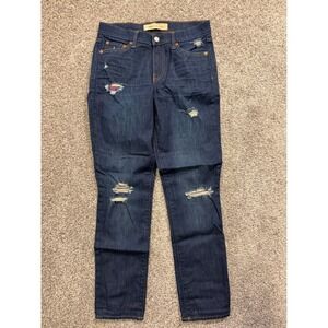 Gap Jeans Womens 27L Dark Wash Real Straight Distressed Ripped Denim‎ 1969